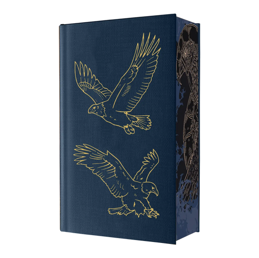 Elegant journal featuring gold-embossed eagles on a deep blue cover, perfect for nature enthusiasts seeking a stylish writing companion.