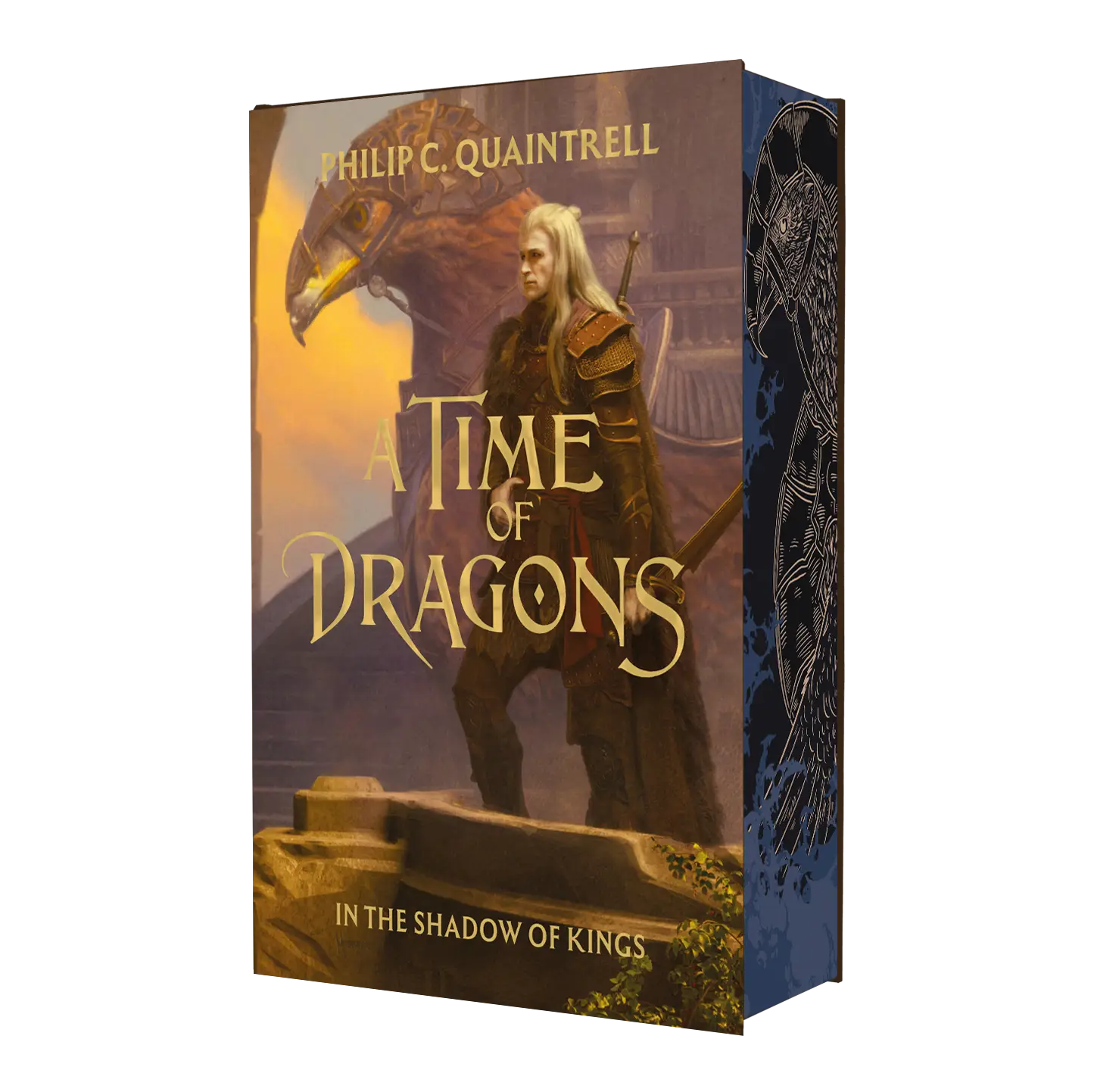 "A Time of Dragons" by Philip C. Quaintrell, depicting a warrior standing in front of a dragon.