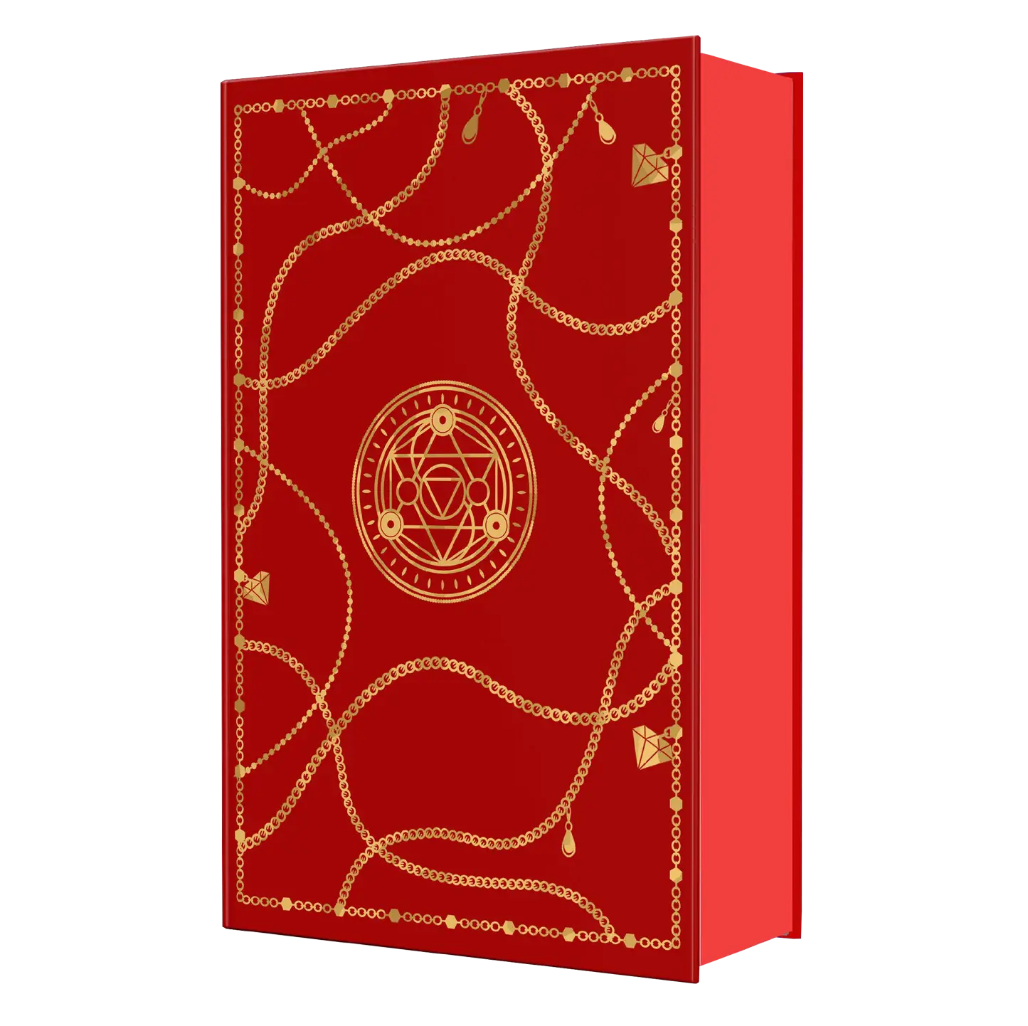 "Alchemy and a Cup of Tea" by Rebecca Thorne is a cozy fantasy novel infused with intrigue, featuring an eye-catching red cover adorned with gold accents, mystical symbols, and flying bats.