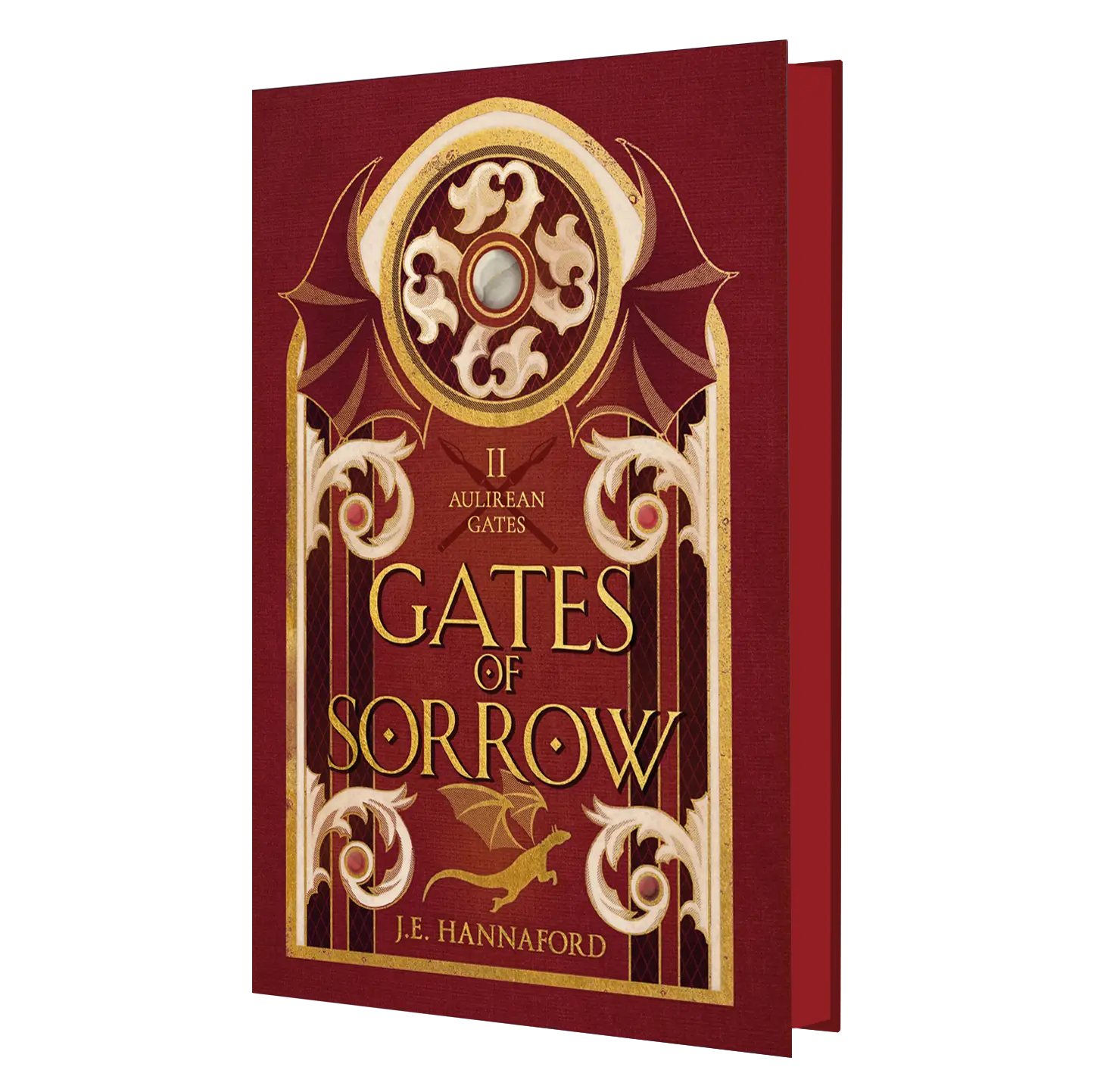 "Gates of Hope" by J.E. Hannaford, featuring ornate gold and blue design elements and a mythical creature motif.