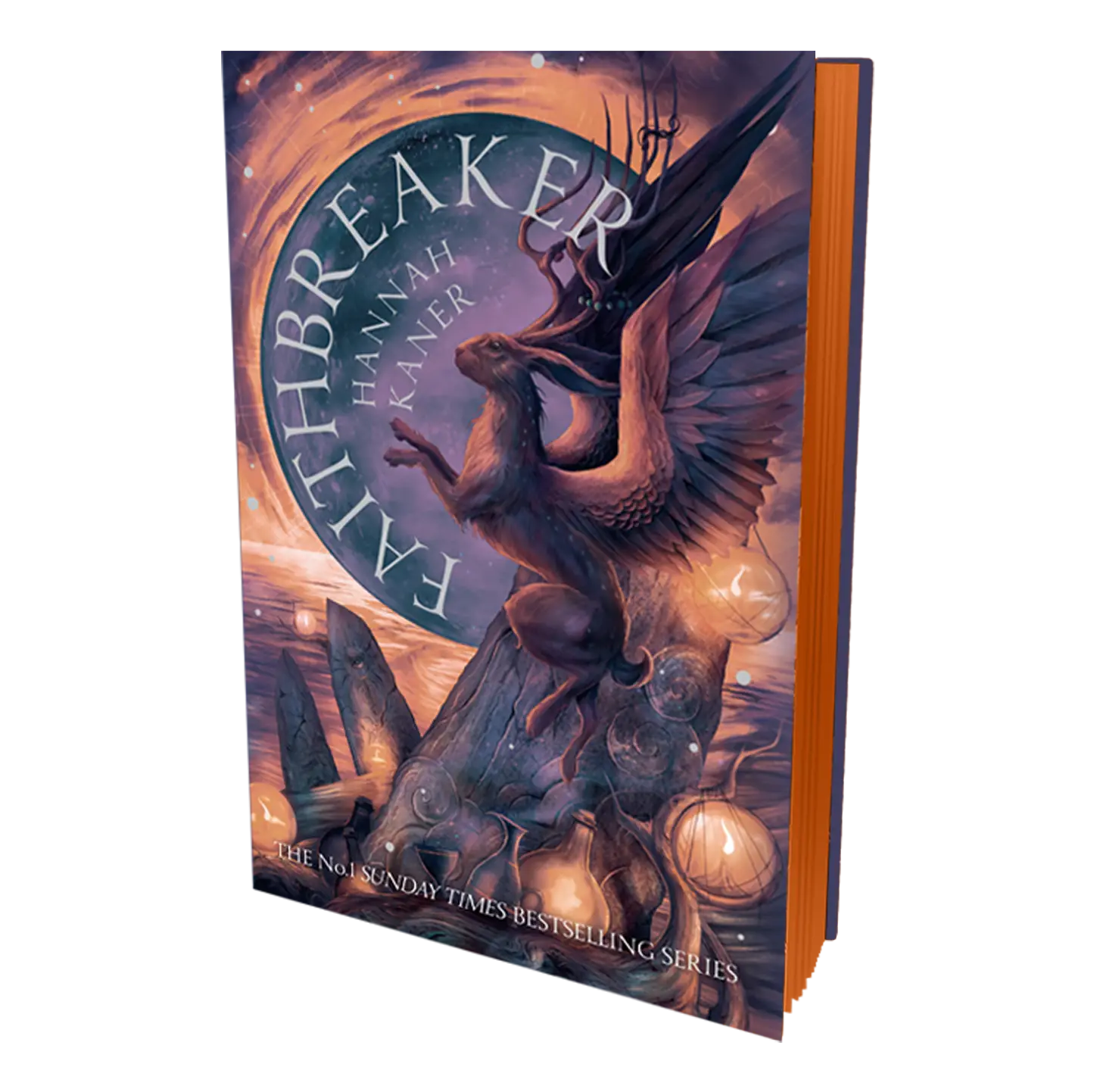 "Faithbreaker" by Hannah Kaner features a fantastical cover with a mythical creature, highlighting its status as a No. 1 Sunday Times bestselling series.