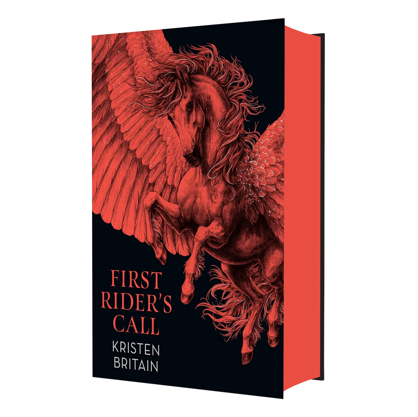 "First Rider's Call" by Kristen Britain features a striking cover with a red, intricately detailed winged horse against a black background.