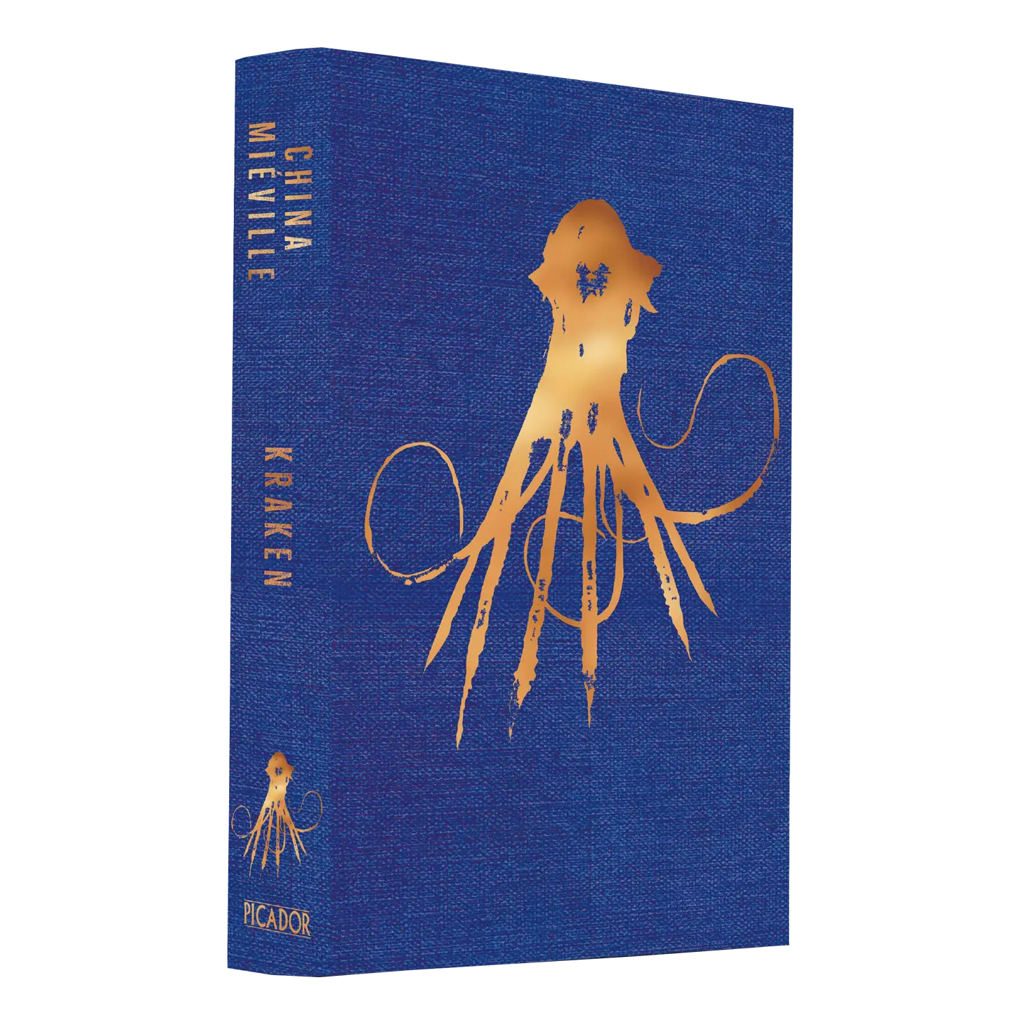 "Kraken" by China Miéville features a striking blue cover with a gold octopus design.
