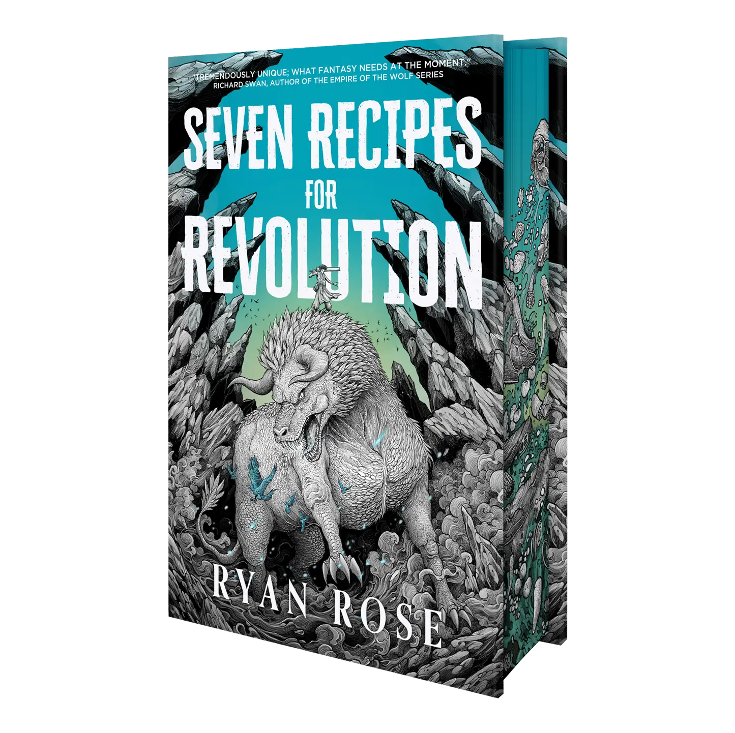 "Seven Recipes for Revolution" by Ryan Rose features a striking fantasy cover with a mythical creature and bold text.