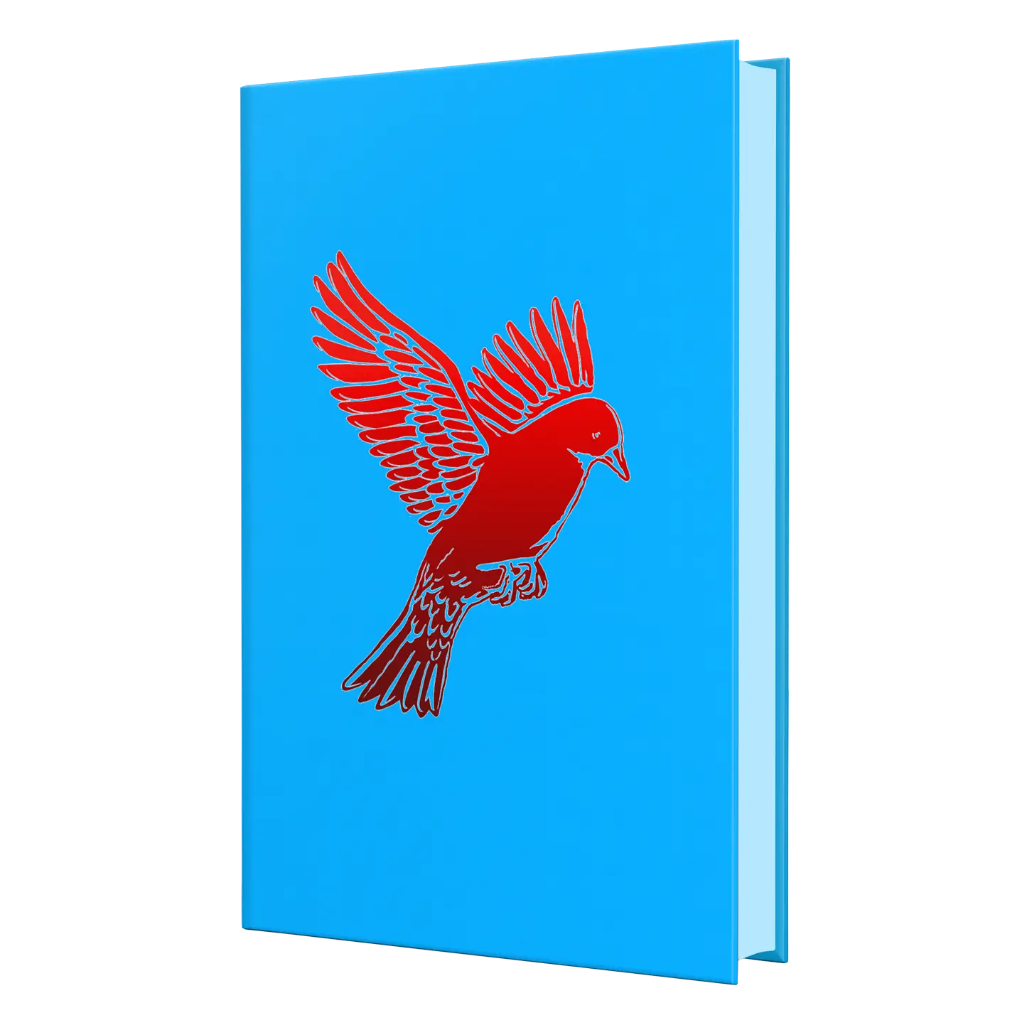 A vibrant blue book cover features a striking red bird in mid-flight, perfect for attracting attention and boosting visibility.