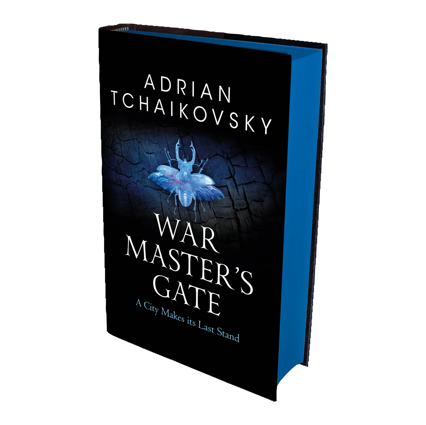 "War Master's Gate" by Adrian Tchaikovsky features a captivating cover with a blue insect and the subtitle "A City Makes its Last Stand," appealing to fantasy and sci-fi readers.