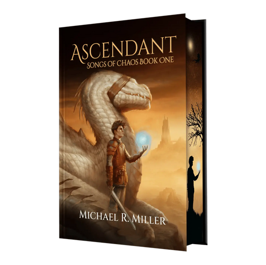 Ascendant: Songs of Chaos Book One by Michael R. Miller features an epic fantasy cover with a young hero and a majestic dragon set against a mystical landscape