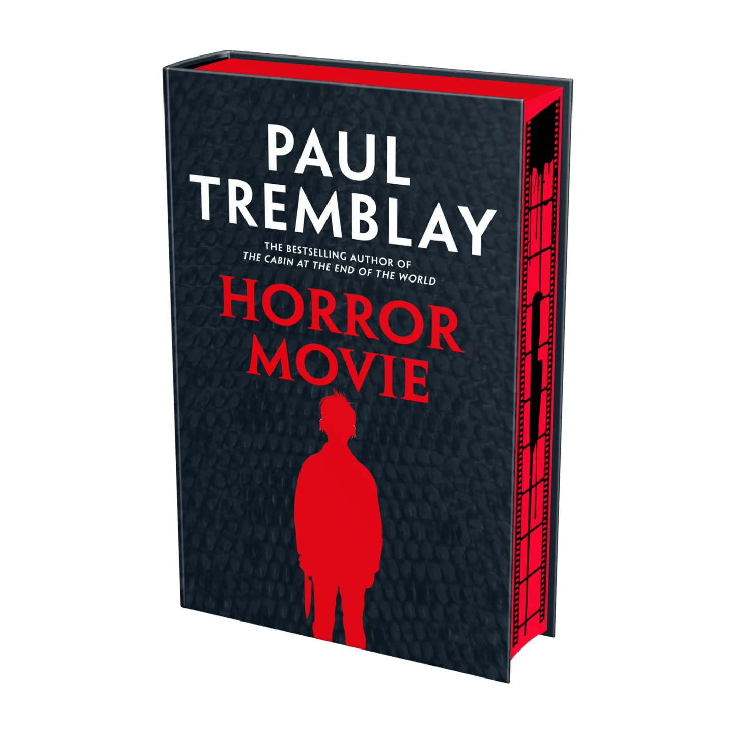 Paul Tremblay's "Horror Movie" book cover features a dark textured background with bold red text and a silhouette, emphasizing its gripping horror theme.