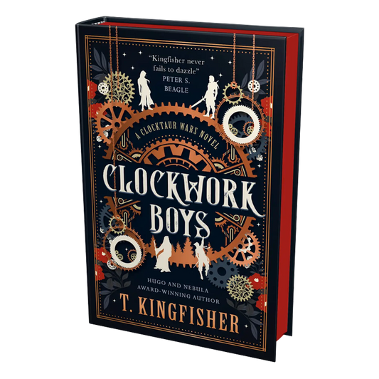 Clockwork Boys by T. Kingfisher is a captivating fantasy novel, beautifully designed with intricate gear motifs and praised by Peter S. Beagle.