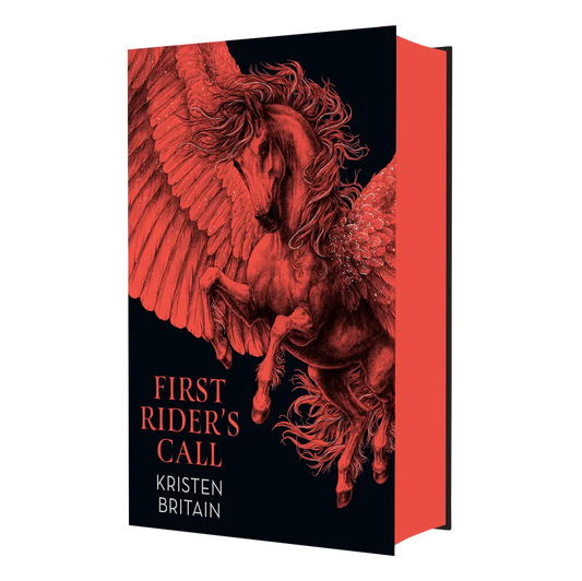 "First Rider's Call" by Kristen Britain features a striking cover with a red, intricately detailed winged horse against a black background.