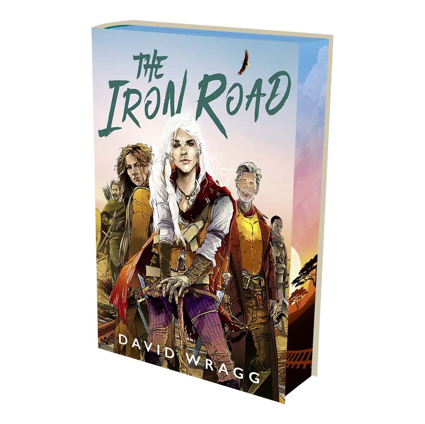 The cover of the book "The Iron Road" by David Wragg featuring a group of characters in a colorful, dynamic illustration.